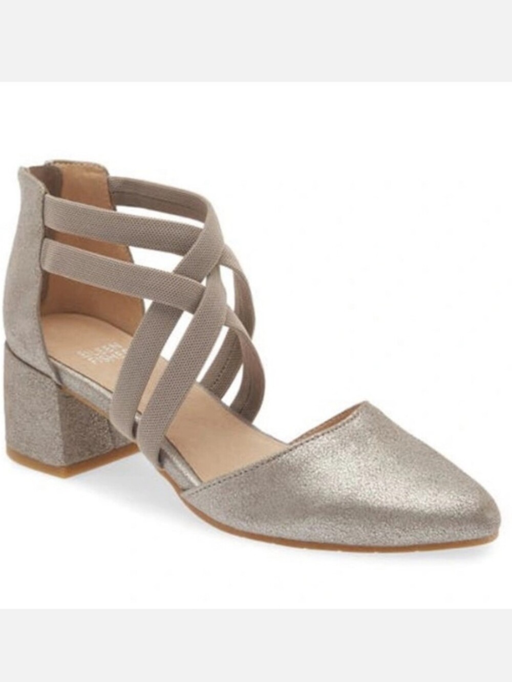 EILEEN-FISHER Juka Pump in Mica Size 7 Sandal Closed Toe Metallic Block